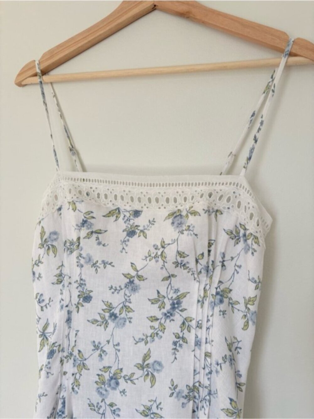 NEW Reformation Pomona Linen Lace Trim Midi Dress Nostalgia Floral | US 6 UK 10 - Picture 8 of 12